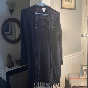 Old Navy Navy Open-Front Fringe Knit Cardigan